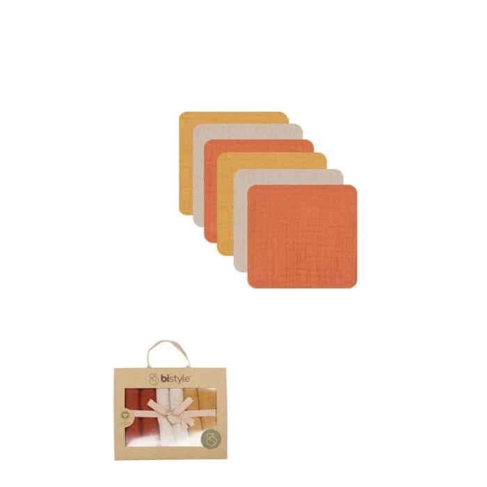 BFS  Bistyle 6lı Müslin Mendil 20x20 cm 90106 Kiremit Bej Hardal