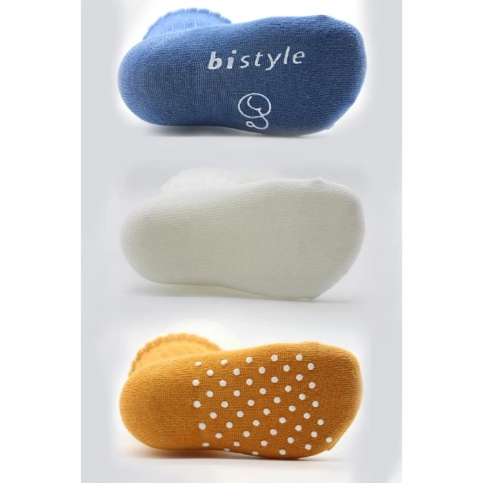 BFS   Bistyle Basic Kaymaz Penye Soket Çorap 3Lü BS10107 İndigo Ekru Hardal