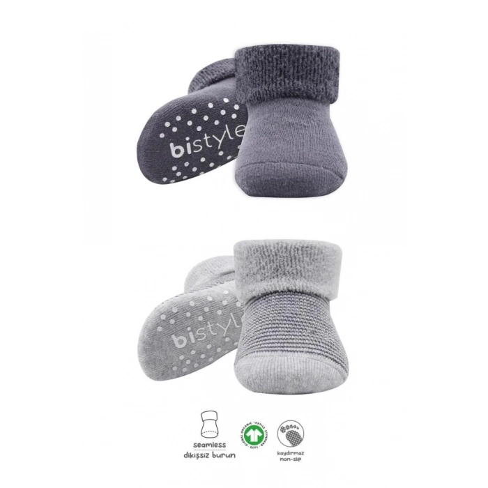 BFS   Bistyle Çemberli Kaymaz Havlu Soket Çorap 2Li BS10503 Gri-Antrasit
