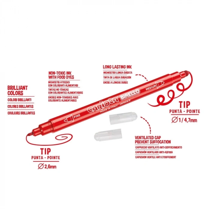 BFS   Carioca Birello Süper Yıkanabilir Çift Taraflı Keçeli Boya Kalemi 12Li