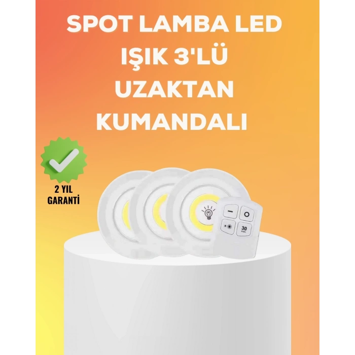 BFS Çok Amaçlı Kullanım İçin Kablosuz Yapışkanlı 3 Lü Uzaktan Kumandalı Led Spot Lamba