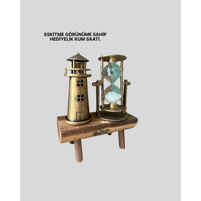 BFS Deniz Feneri Tasarımlı Ahşap Kum Saati – Retro Masa Aksesuarı