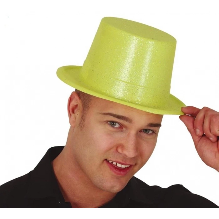 ÇOK SATAN BFS     Floresan Sarı Renk Simli Uzun Fötr Melon Şapka 12 cm