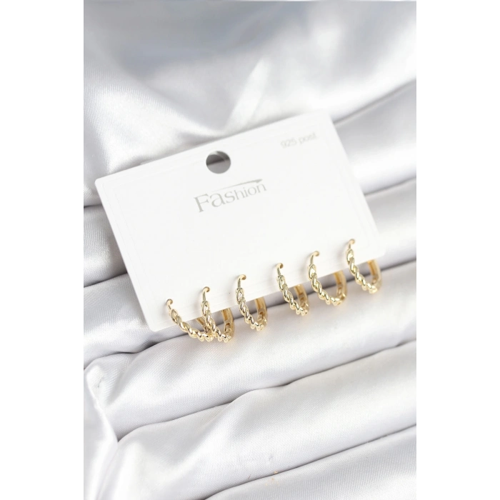 ÇOK SATAN BFS Gold Renk Burgu Halka Model 925 Ayar Gümüş Çivili Pirinç Küpe Seti