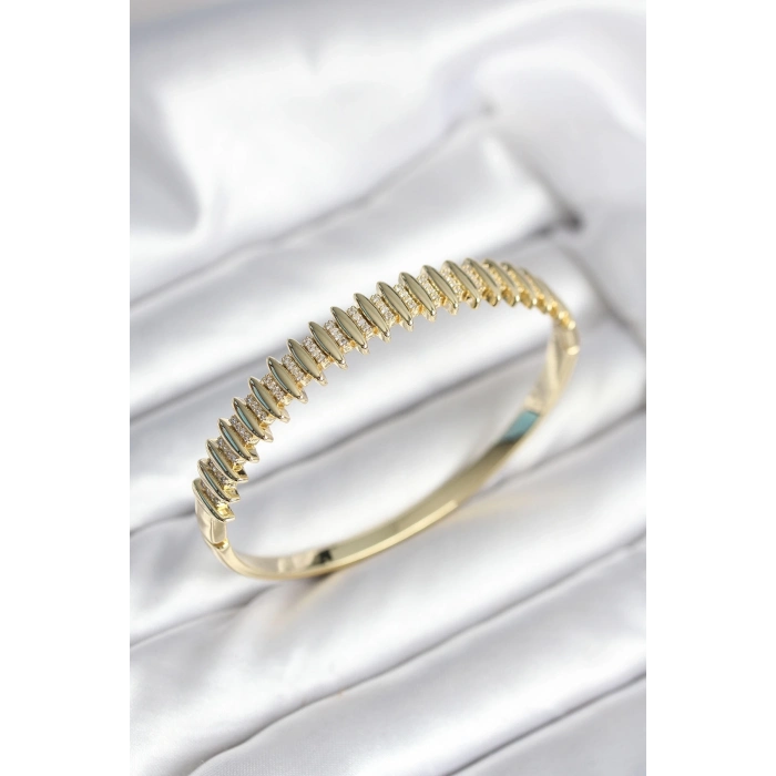 ÇOK SATAN BFS Gold Renk Zirkon Taşlı Pirinç Kadın Kelepçe