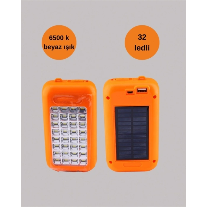 BFS Gold Silver Güneş Enerjili Powerbank Işıldak – 10000 mAh, 32 LED, Çift USB, Su Geçirmez