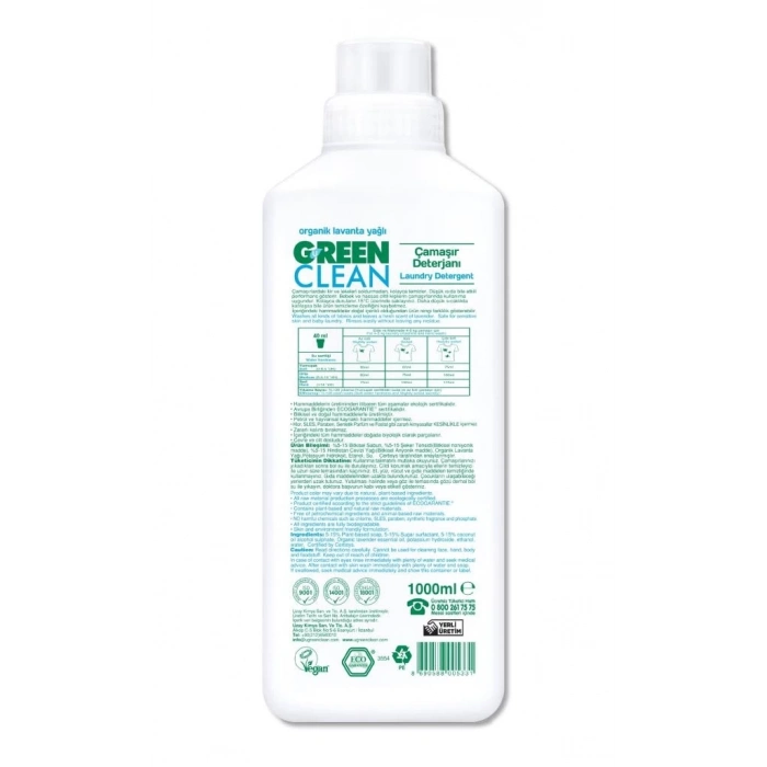 BFS   Green Clean Bitkisel Çamaşır Deterjanı 1000 ml (20 Yıkama)