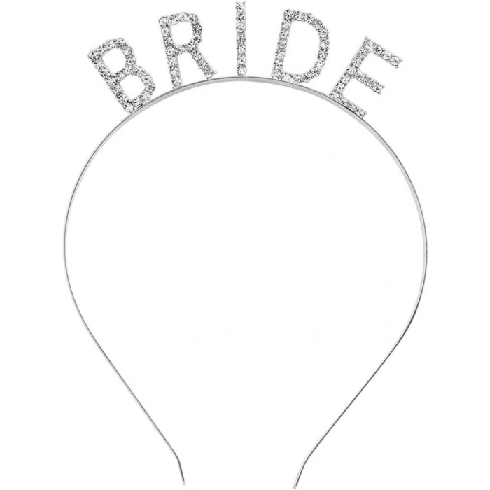 BFS   Gümüş Renk Bekarlığa Veda Kristal Taş Bride Tacı İthal 16x10 cm