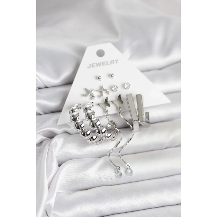 ÇOK SATAN BFS Gümüş Renk Pirinç 6lı Kadın Küpe Seti