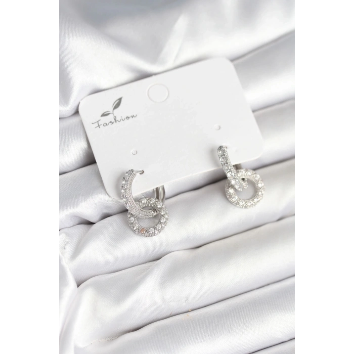 ÇOK SATAN BFS Gümüş Renk Pirinç Zirkon Taşlı Halka Model Kadın Küpe