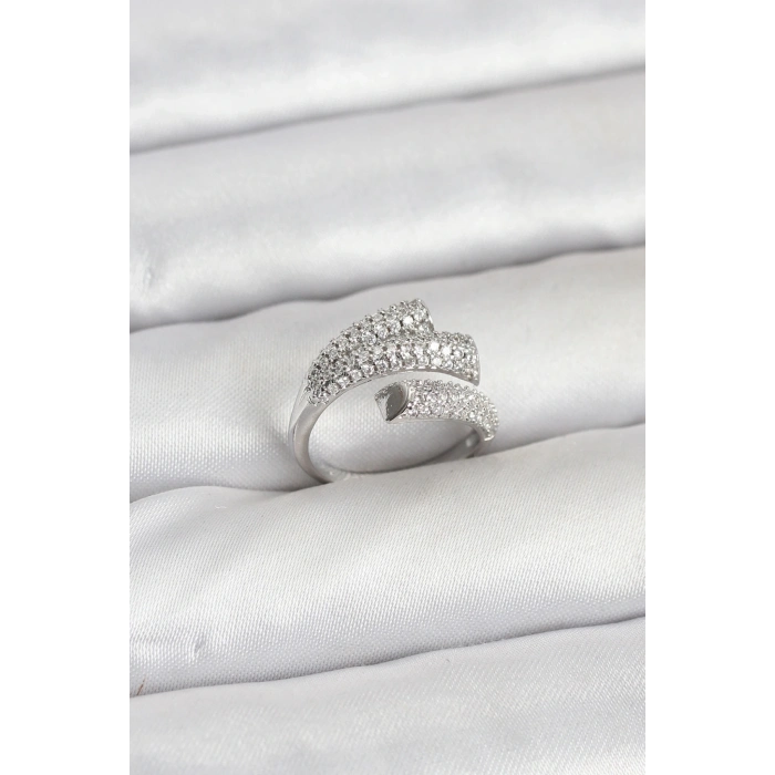 BFS Gümüş Renk Zirkon Taşlı Pirinç Kadın Yüzük