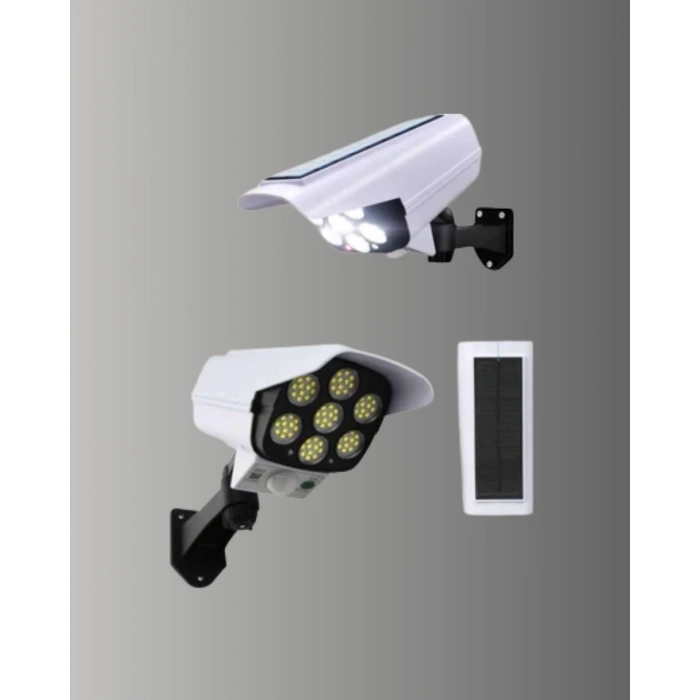 BFS Güneş Enerjili LED Lamba + Güvenlik Kamerası Görünümlü– 5-8 m Hareket Algılamalı, Beyaz Işık