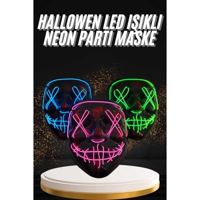BFS Hallowen Parti Maskesi Neon Led Işıklı Maske 3 Modlu Cadılar Bayramı Maskesi