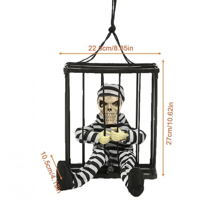 ÇOK SATAN BFS Hareketli Sesli Sensörlü Mahkum Görünümlü Kuru Kafa İskelet Dekorasyon 22x27 Cm