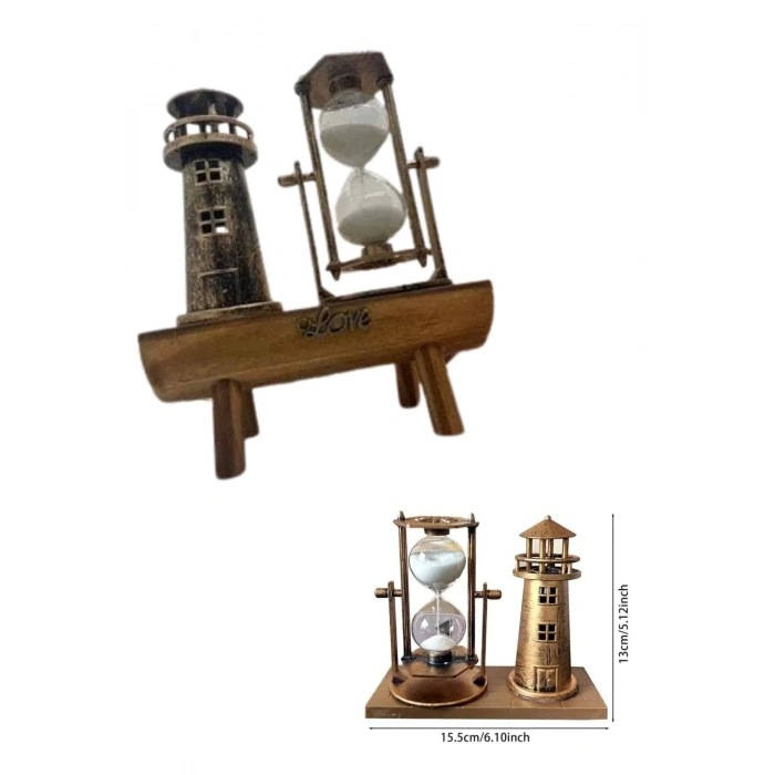 BFS Hediyelik Eşya Retro Deniz Fenerli Kum Saati Ahşap Görünümlü Dekoratif Eşya
