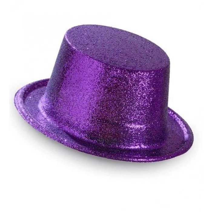 BFS   Koyu Mor Renk Violet Parıltılı Simli Fötr Silindir Parti Şapkası
