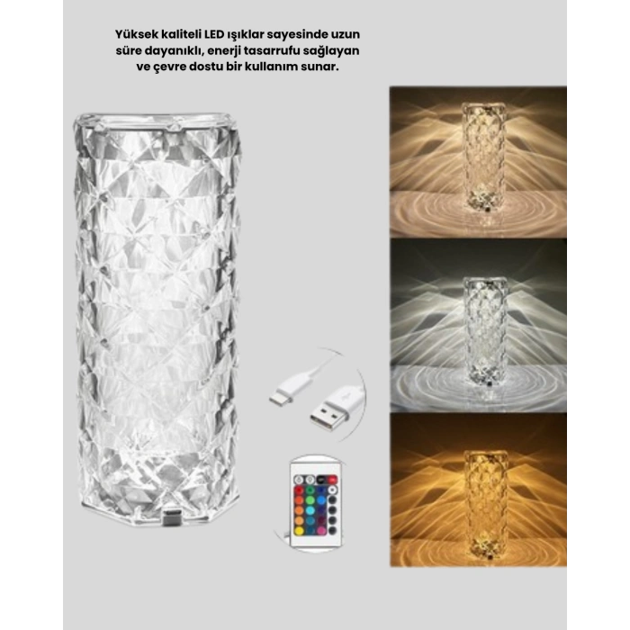 BFS Kristal RGB LED Masa Lambası – Renkli Kumandalı Işık, Dekoratif ve Enerji Tasarruflu