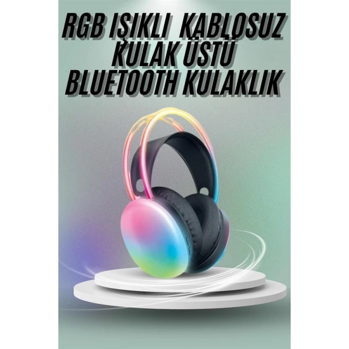 BFS Kulak Üstü Kablosuz Bluetooth Kulaklık Unısex Renkli Işıklı Kulaklık