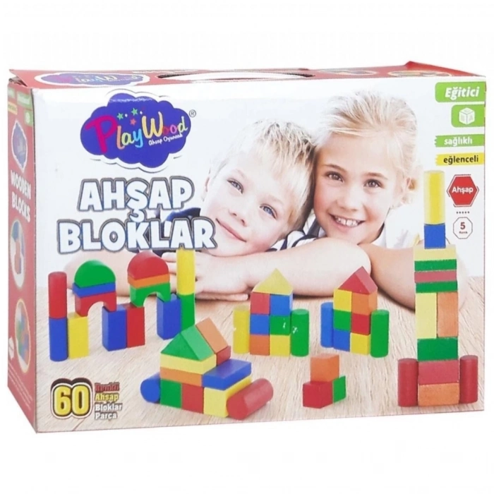 BFS   Kutuda Ahşap 60 Parça Renkli Bloklar
