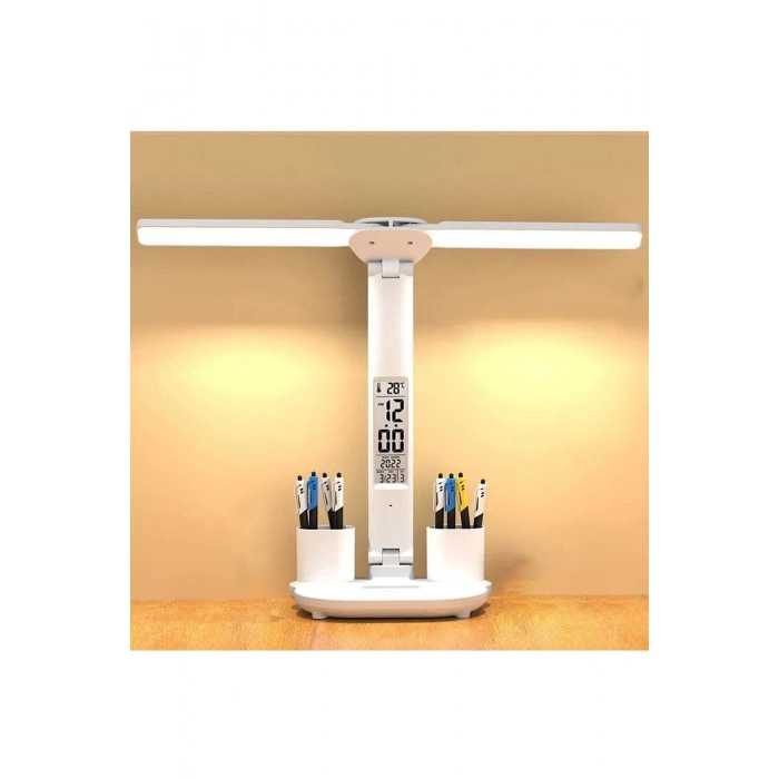 ÇOK SATAN BFS Led Dokunmatik Katlanabilir Masa Lambası Takvim Sıcaklık Saat Şarjlı Masa Lambası