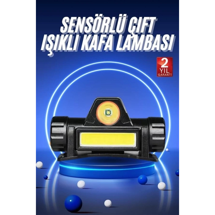 BFS Ledli Şarjlı Kafa Lambası LED Şarjlı Su Geçirmez Kafa Feneri
