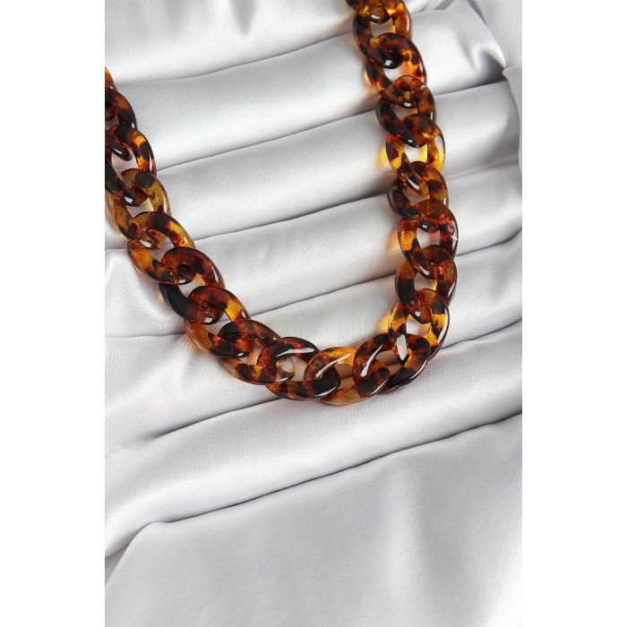 BFS Leopar Desenli Mika Kalın Zincir Kadın Kolye