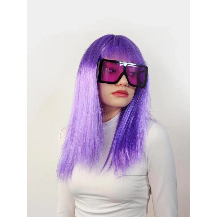 BFS   Lila Renk Uzun Düz Parti Peruğu