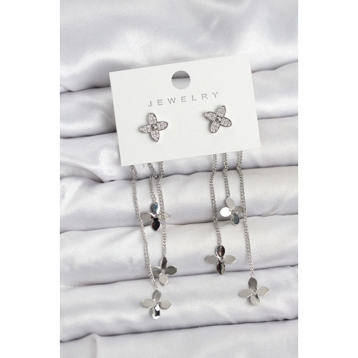 BFS Lotus Model Gümüş Renk Pirinç Sallantılı Kadın Küpe