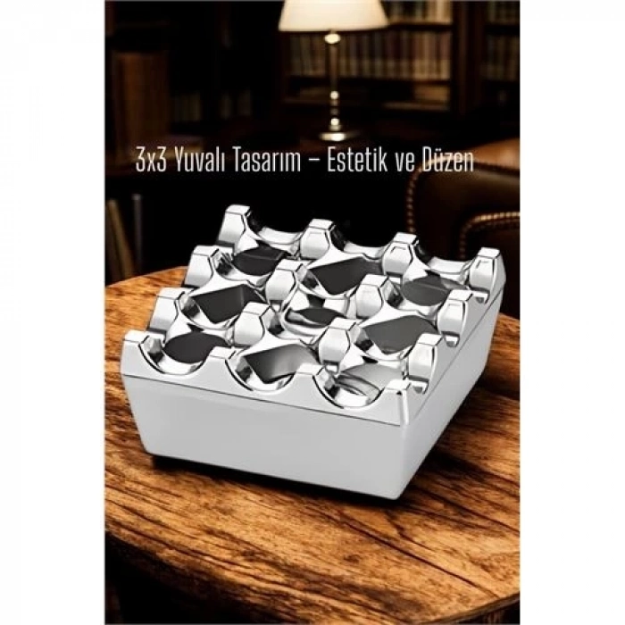 ÇOK SATAN BFS Metal Döküm Küllük – 3x3 Yuvalı, Krom , Modern ve Ağırlıklı Tasarım 7