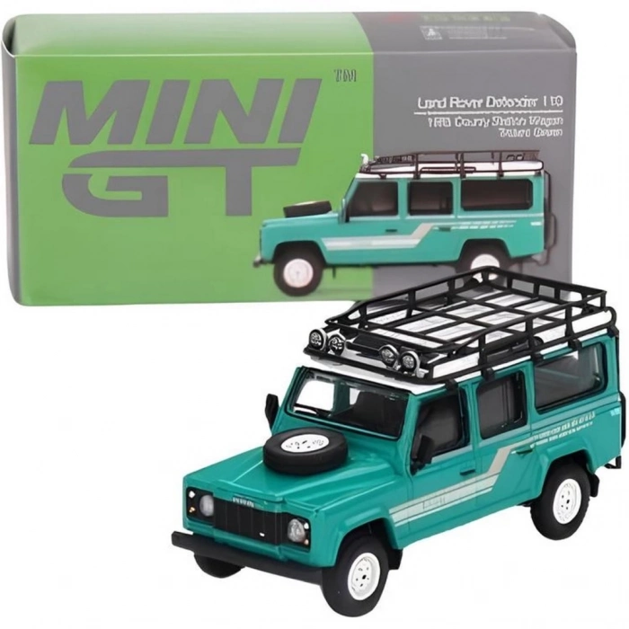 BFS   Mini GT 1/64 Land Rover Defender 110 1985 County Station Wagon Trident Green