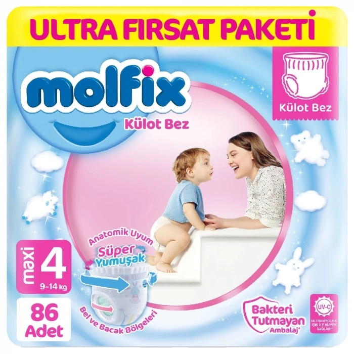 ÇOK SATAN BFS  Molfix Külot Bez Ultra Fırsat Paketi 4 Beden 9-14 Kg 86 Adet