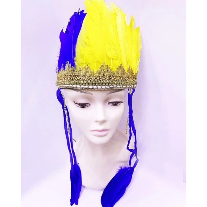 BFS Nessiworld  Sarı Lacivert Renk Tüylü Kızılderili Başlığı | Fenerbahçe Taraftar Başlığı