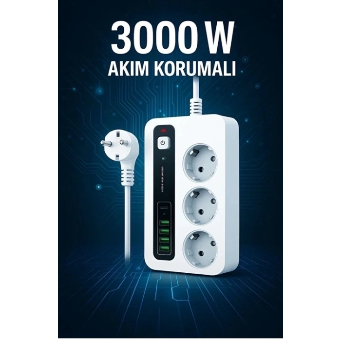 ÇOK SATAN BFS P10 3x Priz 3000w Akım Korumalı 4x Usb 2x Type-c Girişli Çoklu Priz
