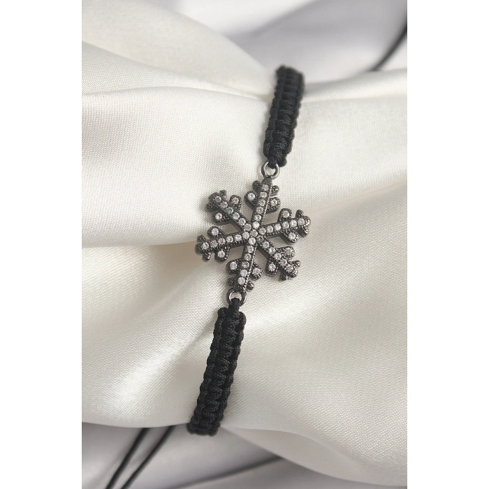 BFS Pirinç Füme Renk Zirkon Taşlı Kar Tanesi Figür Makrome Asansörlü Model Kadın Bileklik