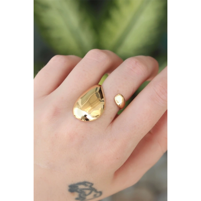 BFS Pirinç Gold Renk Ayarlanabilir İri Bombeli Yüzük