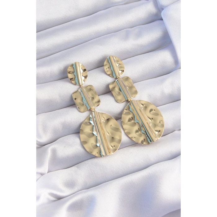 BFS Pirinç Gold Renk Geometrik Ezme Plaka Küpe