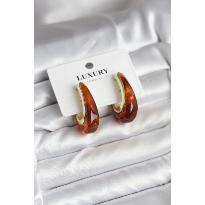 BFS Pirinç Gold Renk Kahverengi Vintage Kadın Küpe