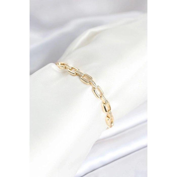 ÇOK SATAN BFS Pirinç Gold Renk Kare Zincir Model Zirkon Taşlı Kadın Bileklik