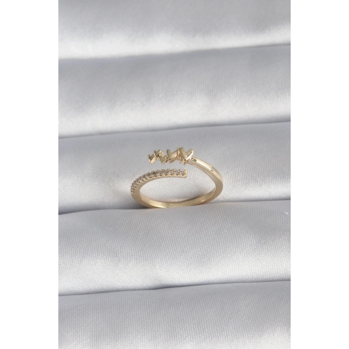 BFS Pirinç Gold Renk Zirkon Taş Detay Kalp Model Kadın Yüzük