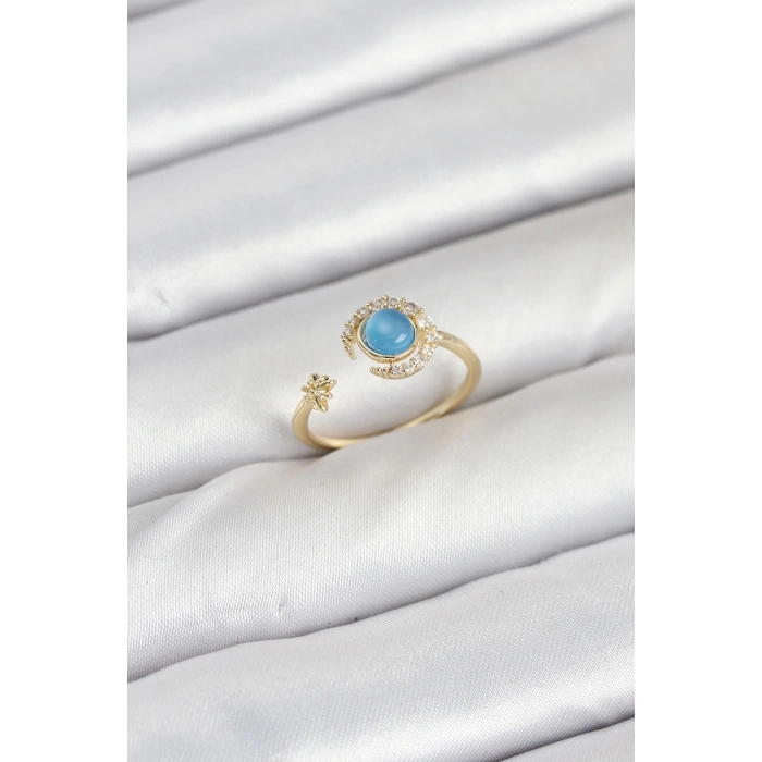 ÇOK SATAN BFS Pirinç Gold Renk Zirkon Taşlı Ay Yıldız Kadın Yüzük