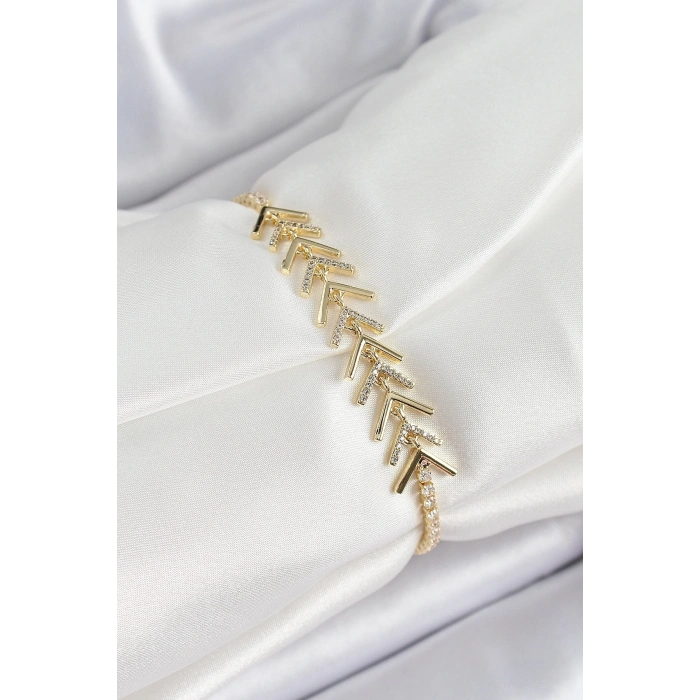 BFS Pirinç Gold Renk Zirkon Taşlı Balık Sırtı Kadın Bileklik