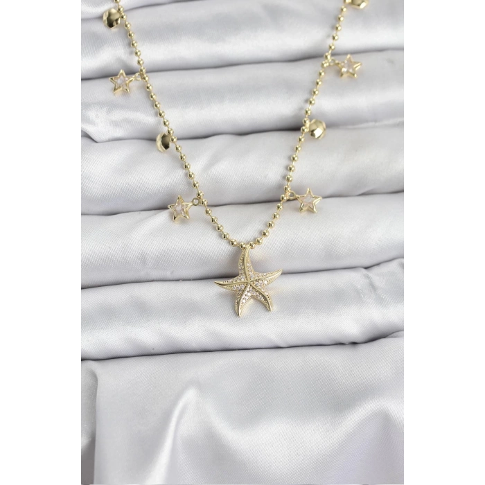 ÇOK SATAN BFS Pirinç Gold Renk Zirkon Taşlı Deniz Yıldızı Model Kadın Kolye