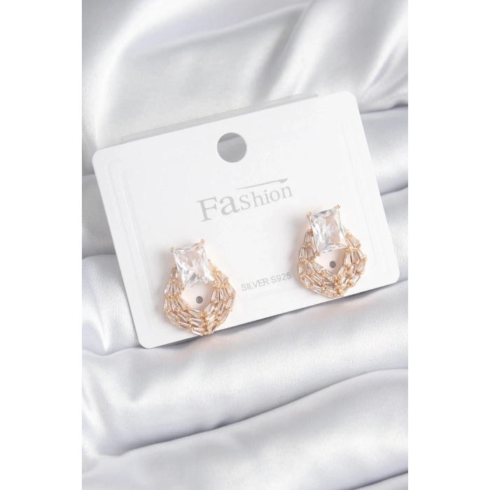 ÇOK SATAN BFS Pirinç Gold Renk Zirkon Taşlı Kadın Küpe