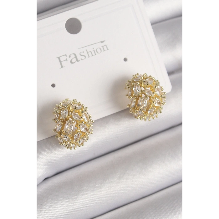 BFS Pirinç Gold Renk Zirkon Taşlı Kadın Küpe