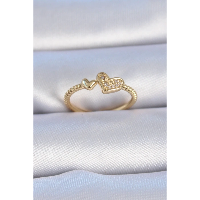 BFS Pirinç Gold Renk Zirkon Taşlı Kalp Model Kadın Yüzük
