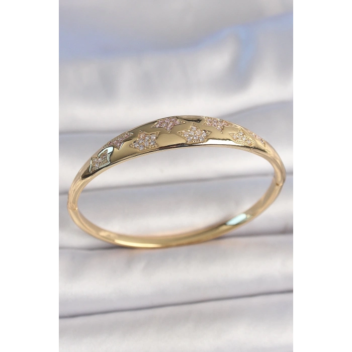 BFS Pirinç Gold Renk Zirkon Taşlı Yıldız İşlemeli Kadın Kelepçe