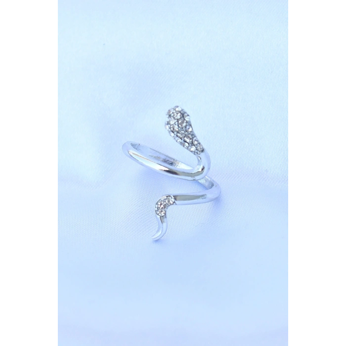 BFS Pirinç Gümüş Renk Ayarlanabilir Zirkon Taşlı Yılan Yüzük