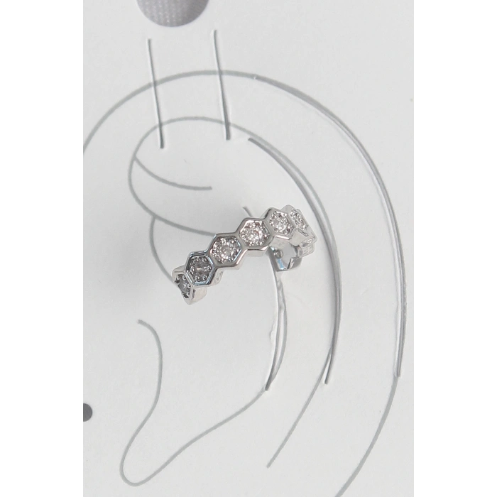 BFS Pirinç Gümüş Renk Bal Peteği Model Zirkon Taşlı Kadın Kıkırdak Küpe