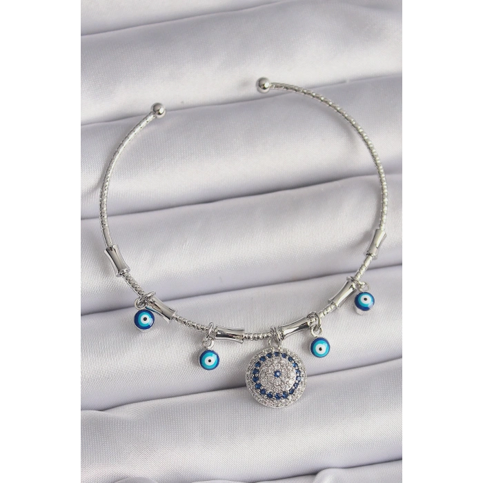 ÇOK SATAN BFS Pirinç Gümüş Renk Sallantı Zirkon Taşlı Nazar Boncuk Figür Charm Bileklik