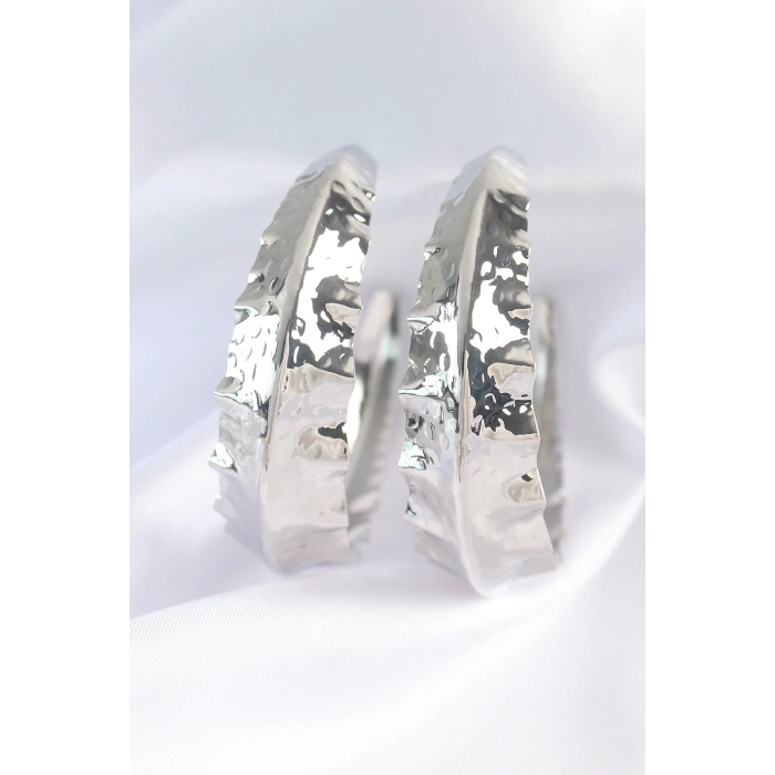 ÇOK SATAN BFS Pirinç Gümüş Renk Yaprak Desenli Halka Küpe